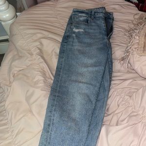 Blue straight leg jeans.